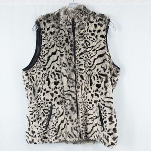 Coldwater Creek Snow Leopard Faux Fur Full Zip Vest‎ Womens Medium Boho Mob Wife